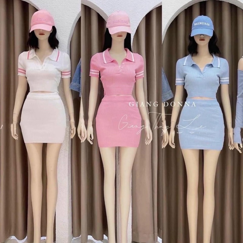 Set áo len polo Croptop mĩx chân váy len