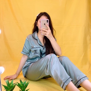 Đồ bộ mặc nhà phi lụa tay ngắn quần dài 12