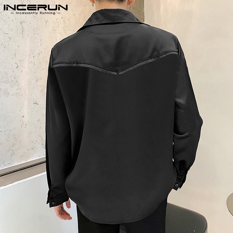 Áo sơ mi INCERUN tay dài cổ bẻ phối tua rua kim loại thời trang dành cho nam