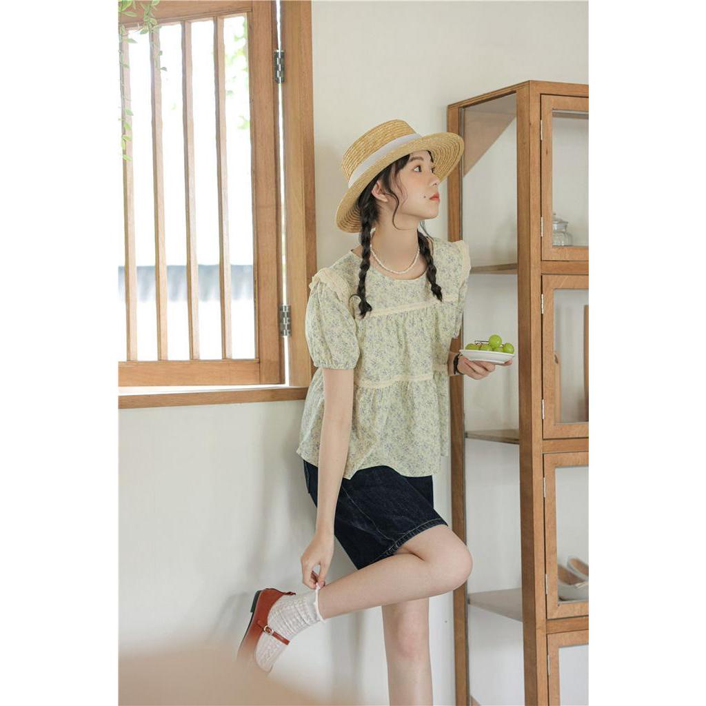 Áo Kiểu Tay Phồng Họa Tiết Hoa Thời Trang Mùa Hè Kiểu Pháp Mới 63206