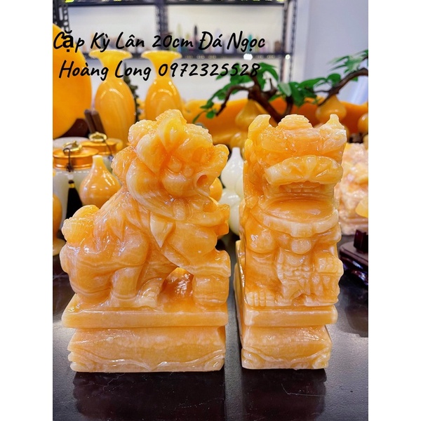 Cặp Kỳ Lân Đá Ngọc Hoàng Long Cao 20cm - Nặng 7kg