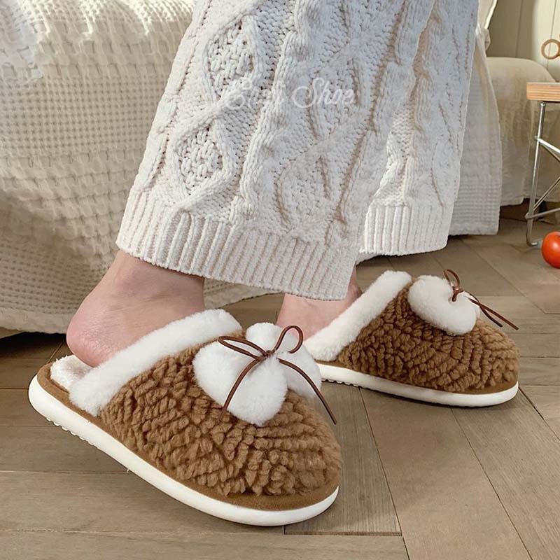 Oeteo Dép Bông Đi Trong Nhà Mũi Tròn Đế Dày Cho Nữ