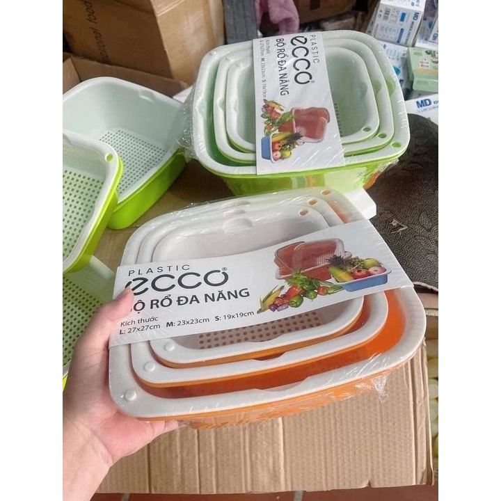 SET 6 CHẬU RỔ VUÔNG ECCO NHỰA ĐẸP SIÊU TIỆN DÙNG (3 CHẬU + 3 RỔ)
