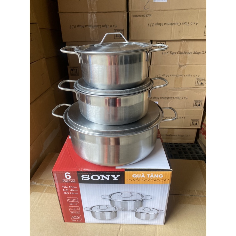 BỘ 3 NỒI SONY CAO CẤP - DÙNG ĐƯỢC BẾP ĐIỆN -BẾP GAS - BẾP TỪ