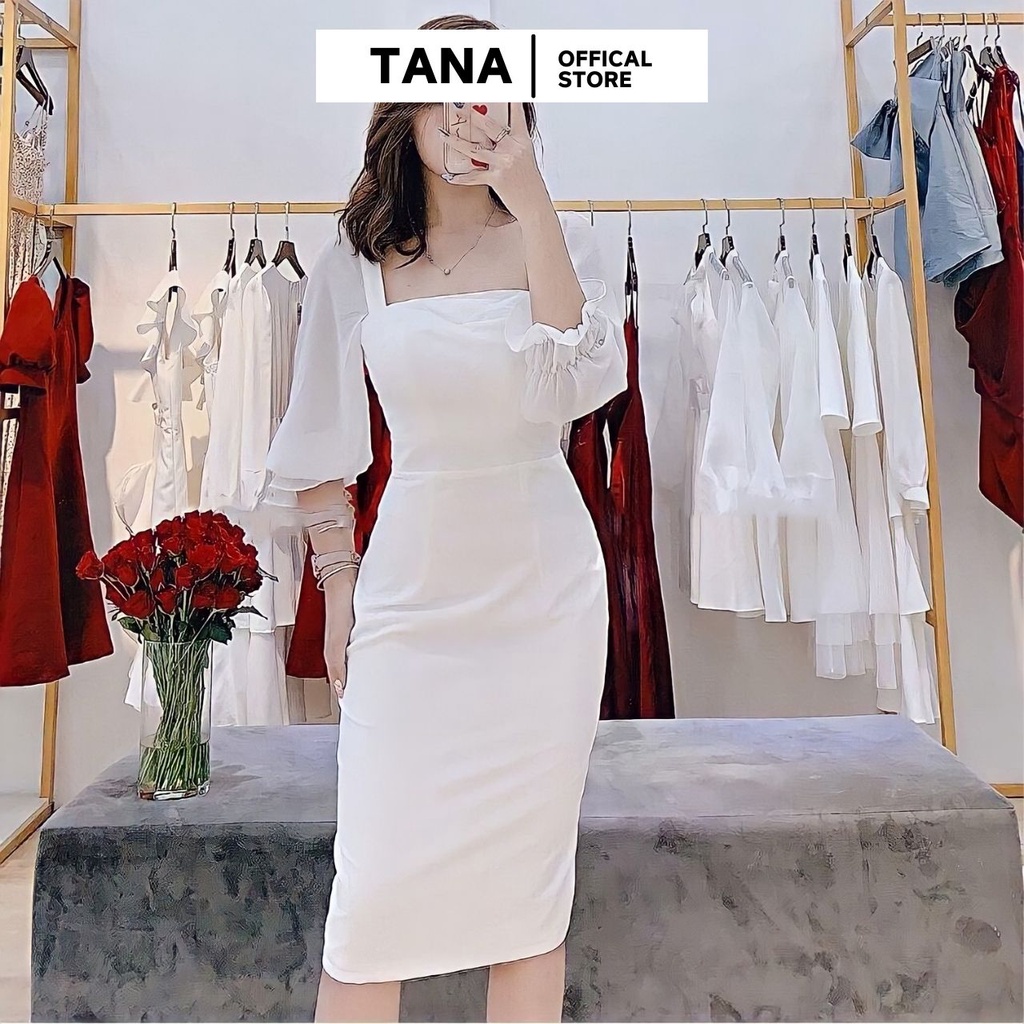 Đầm dự tiệc TANA D0191 đầm body trắng đầm body cổ vuông mặc đi tiệc