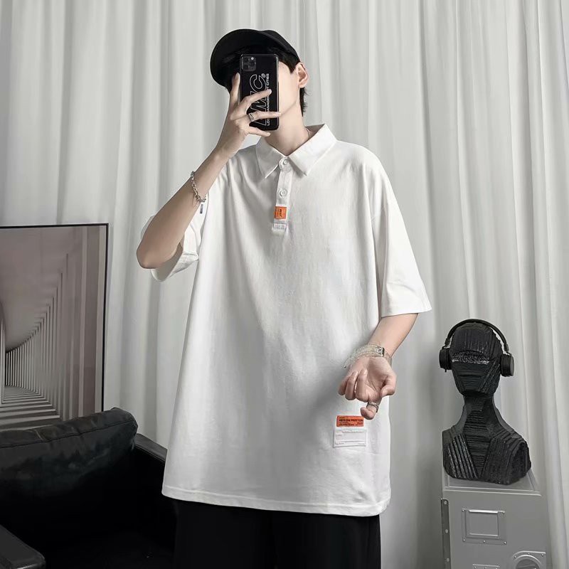 Áo thun tay ngắn cổ polo dáng rộng thời trang Nhật Bản cho nam | BigBuy360 - bigbuy360.vn
