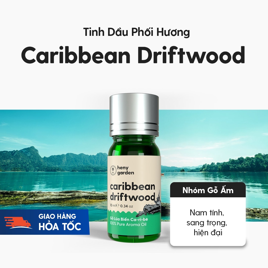 Tinh Dầu Phối Hương Caribbean Driftwood (Gỗ Ấm) Xông Thơm Phòng, Làm Nến Thơm Thiên Nhiên Heny Garden 10mL