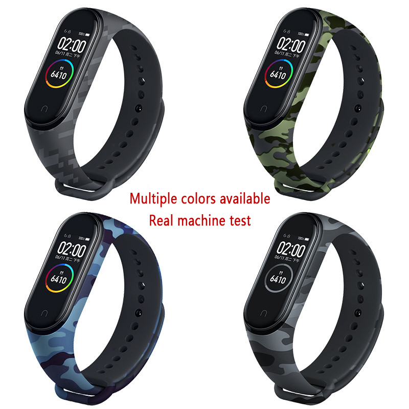 Dây đeo thay thế bằng silicone in họa tiết rằn ri ngụy trang cho Mi Band 3/4