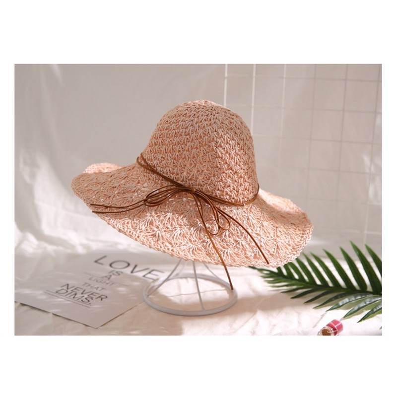 NÓN CÓI MỀM ĐAN DÂY VINTAGE NƠ ĐI BIỂN