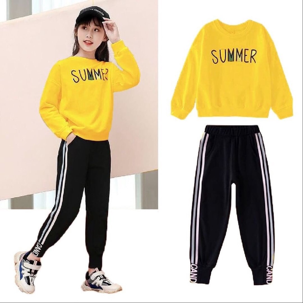 Bộ quần áo nỉ thu đông &quot;HOT SUM&quot; 13-45kg cho bé gái 4-14 tuổi. Xinh xắn, đáng yêu. G34