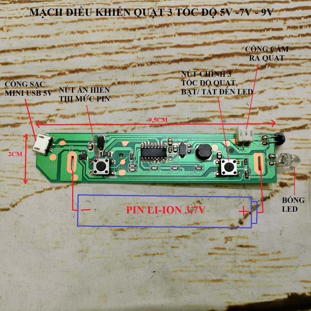 SV Quạt không chổi than 6V-9V cánh nhựa 6 inch (145mm) tốc độ 2300rpm