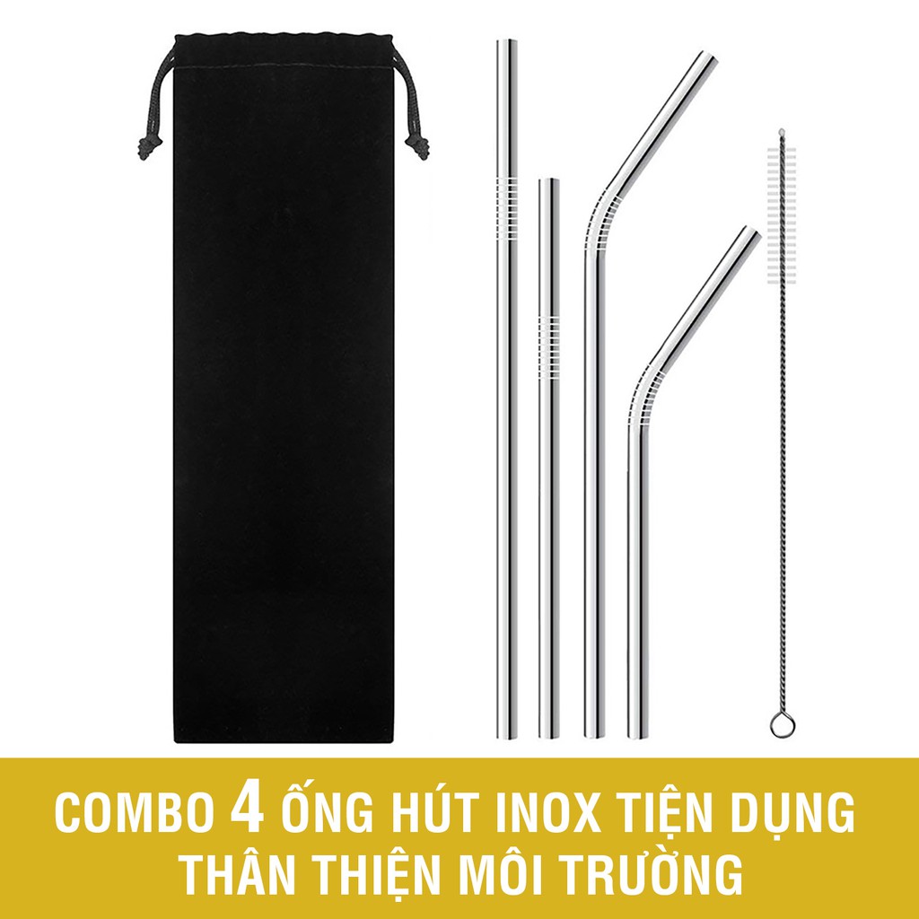 Bộ 4 Ống Hút Inox và 1 Cọ Rửa Có Túi Đựng Giá Rẻ