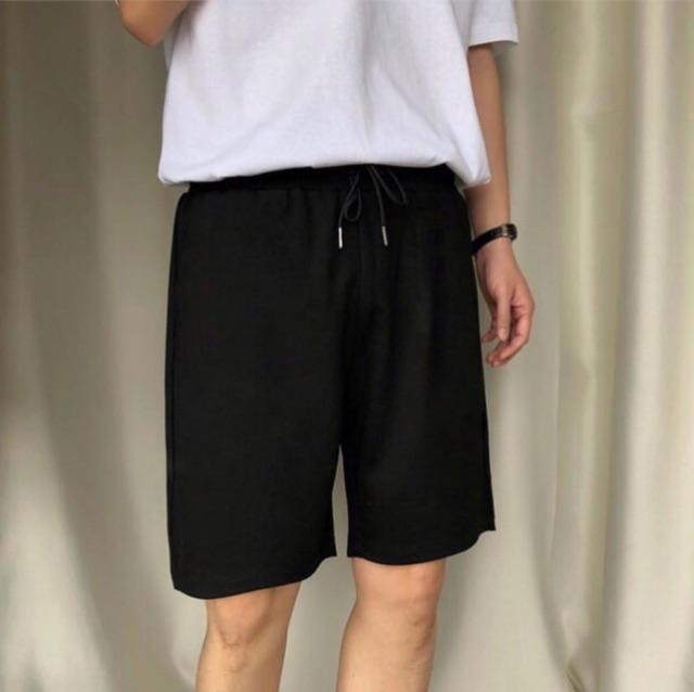 Quần short thun trơn basic unisex HOMIES cạp chun màu đen