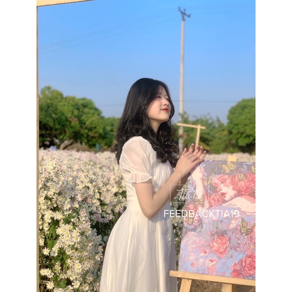 Váy trắng babydoll cúc dáng xoè ulzzang Tia19. Đầm cổ vuông tiểu thư trễ vai dự tiệc voan (Ảnh Thật) | BigBuy360 - bigbuy360.vn