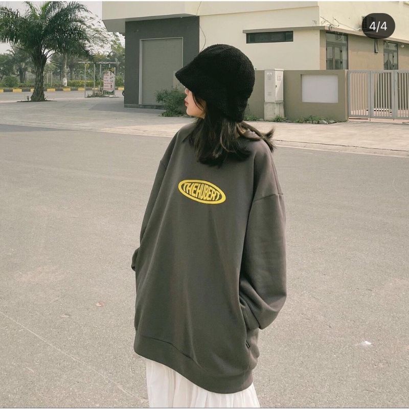 Áo nỉ sweater unisex TheHuBert nam nữ form rộng dài tay basic, áo sweater nữ tay bồng Ullzang Hàn Quốc
