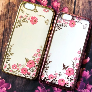 Ốp lưng iPhone Dẻo hoa viền si đính đá 3 hàng cao cấp