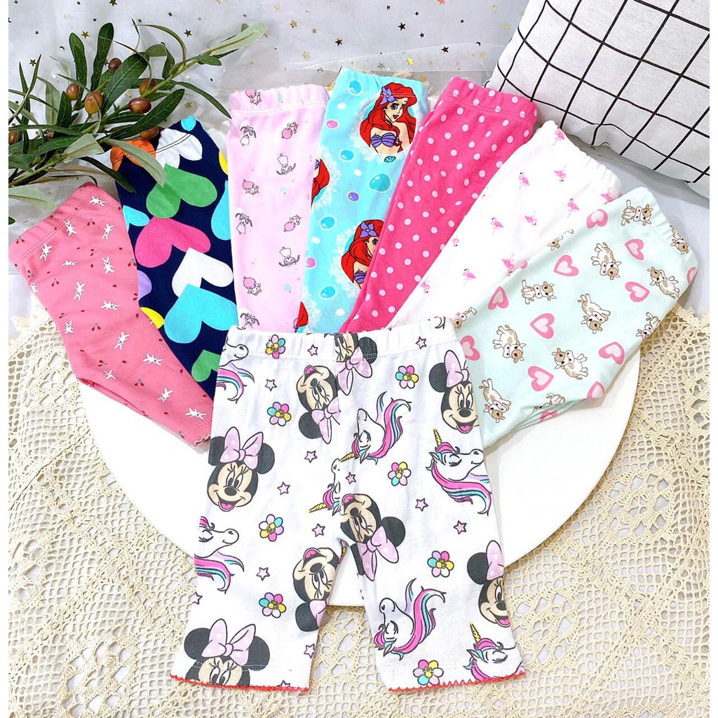 Set 3 quần legging lửng bé gái Chất cotton bozip 100% xuất dư vải chọn lọc, hàng có sẵn