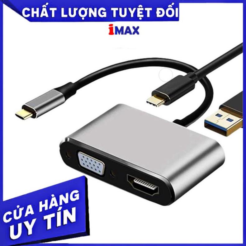 Cáp Chuyển Đổi Usb Type C To Hdmi + Vga + Usb 3.0 + Usb C 4In1 Dùng Cho Macbook, Samsung Dex