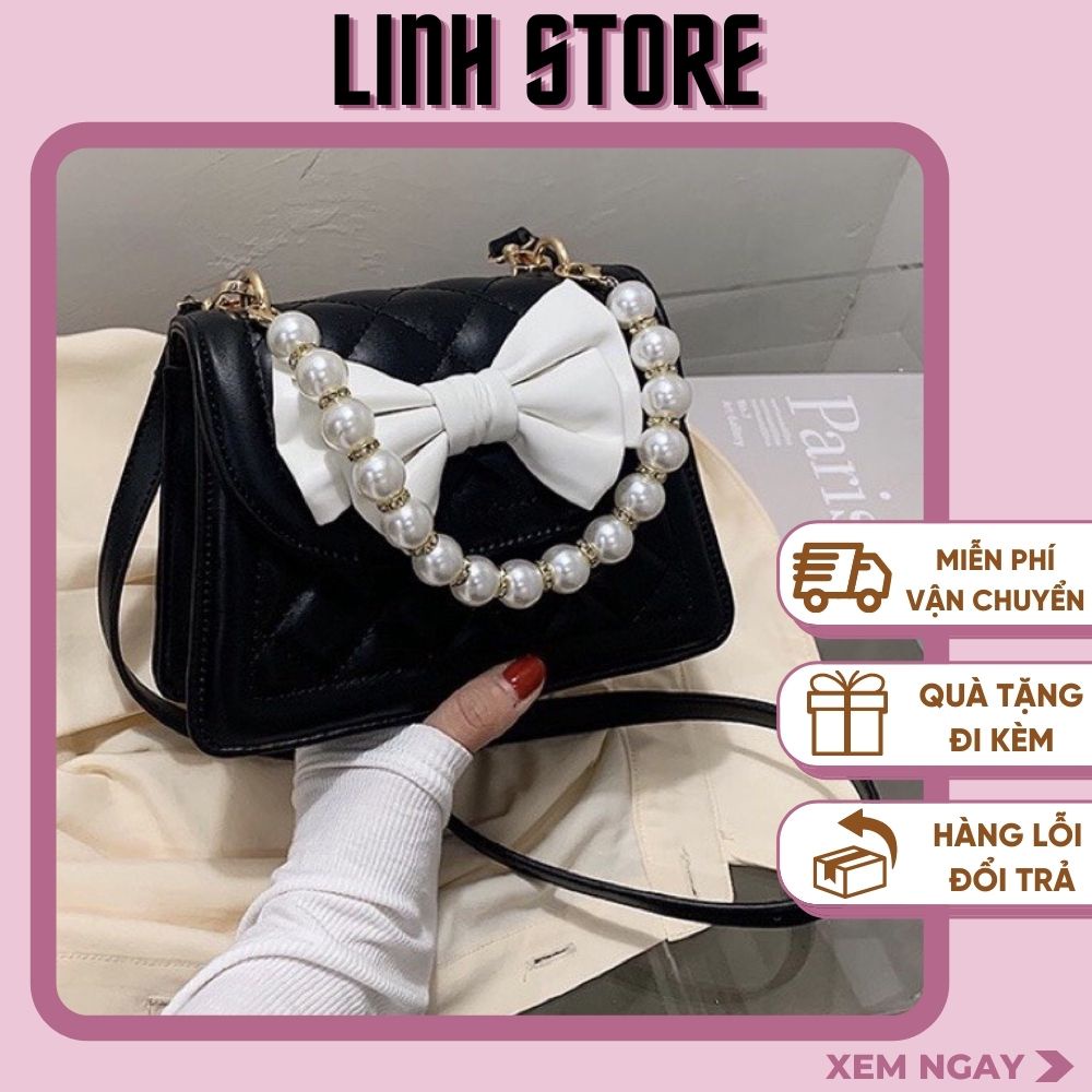 Túi Đeo Vai Linh Store Túi Đeo Chéo Nữ Đính Nơ Quai Ngọc Hottrend Phong Cách Hàn Quốc - LS6