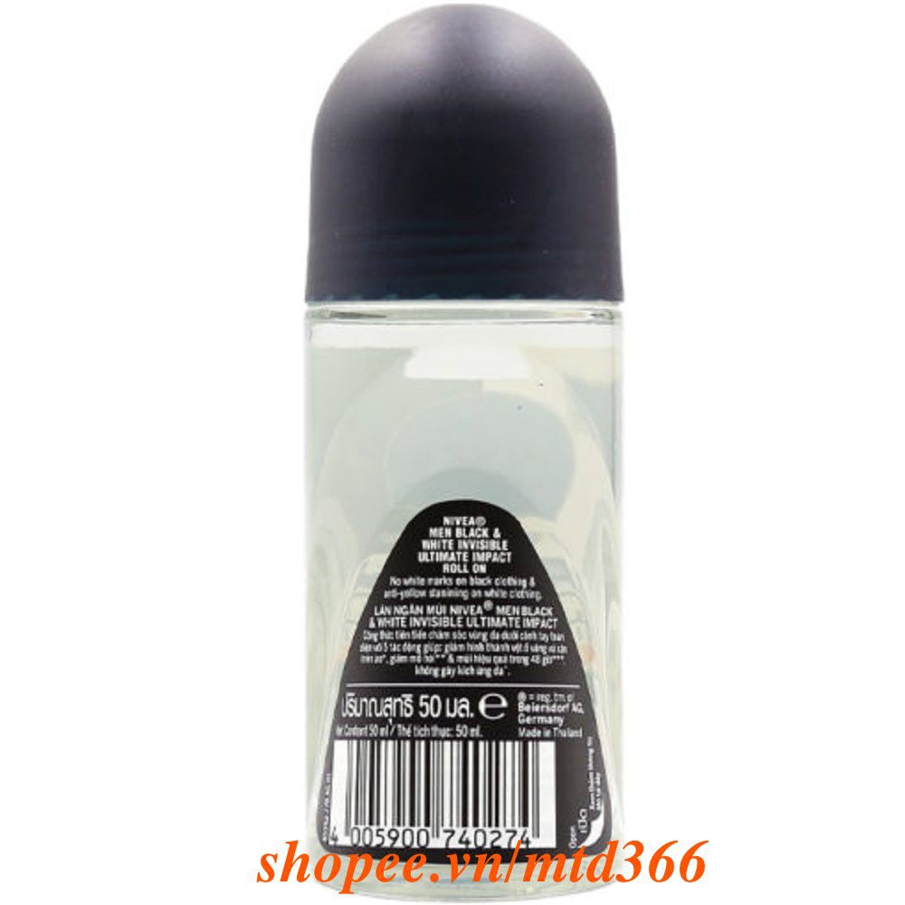 Lăn Khử Mùi 50ml Nivea Ngăn Vệt Ố Vàng Áo Cho Nam (Black And White)