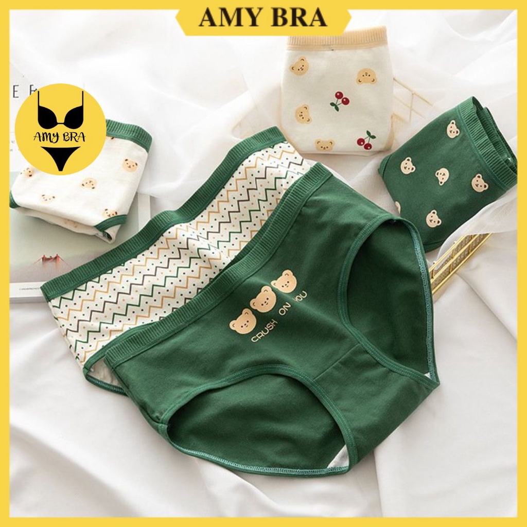 Quần Lót Cotton Thoáng Mát - Quần Lót Nữ Dễ Thương Hình Gấu Đáng Yêu AMYBRA L1760