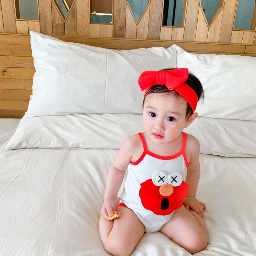 Áo liền quần hai dây in quả trứng hoạt hình cho bé sơ sinh