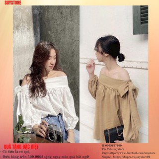 Áo trễ vai thắt nơ tay dài suystore
