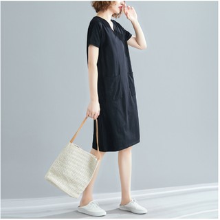 Váy đầm cotton cổ tim dáng suông