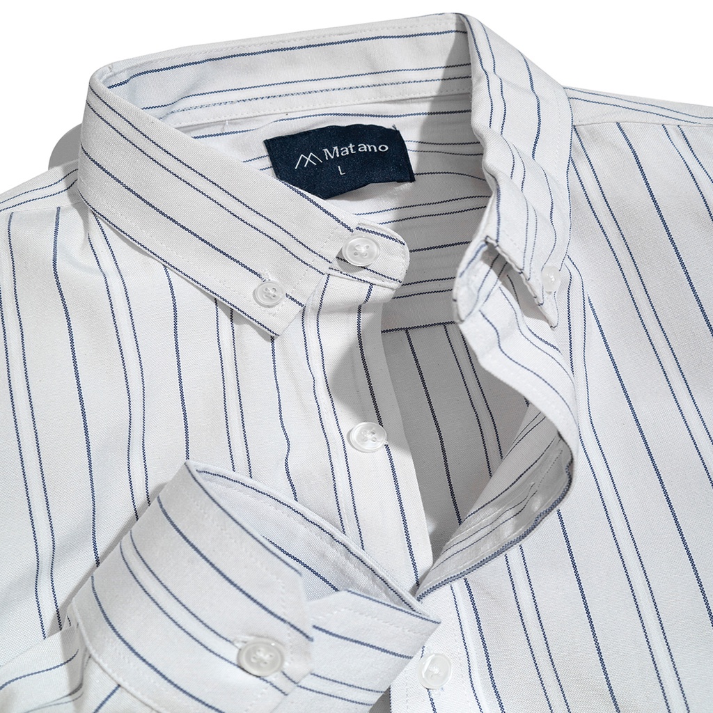 Áo sơ mi nam kẻ sọc đẹp MATANO SM074 tay dài form suông regular, vải oxford 100% cotton cao cấp thoáng mát