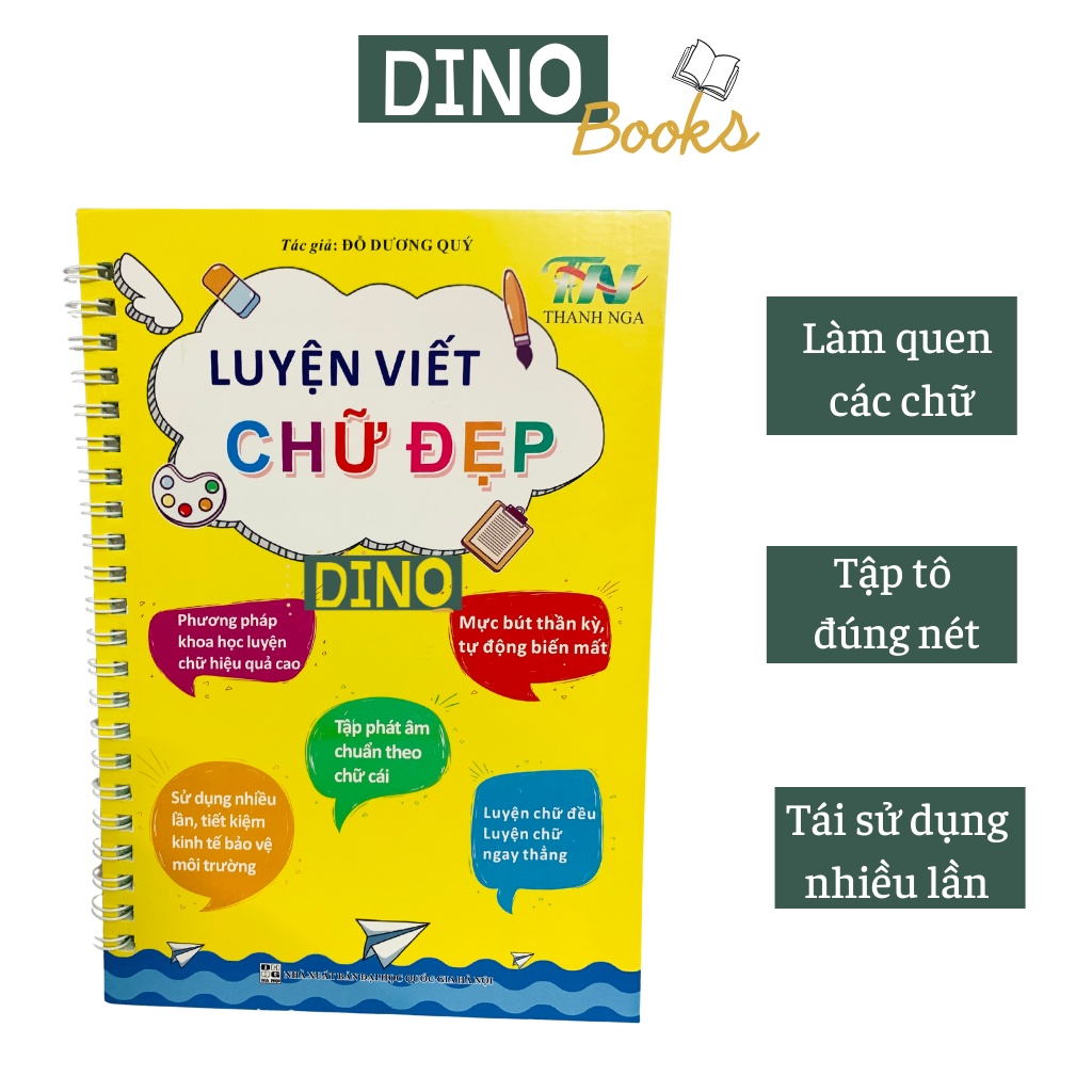 Bộ 3 Vở tập viết nét Lõm TỰ XÓA kèm bút tự bay màu cho bé luyện dễ dàng (2bút + 8ngòi + 2 định vị cầm bút)