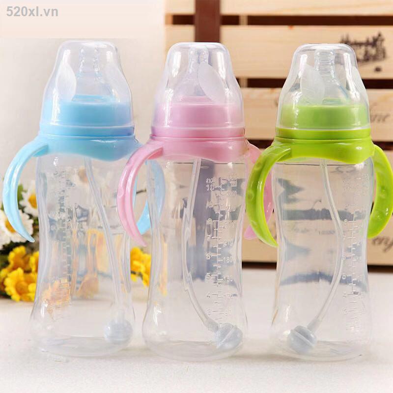 Bình Sữa silicone PP Miệng Rộng Có Tay Cầm Và Ống Hút Chống Rơi Cho Bé Sơ Sinh