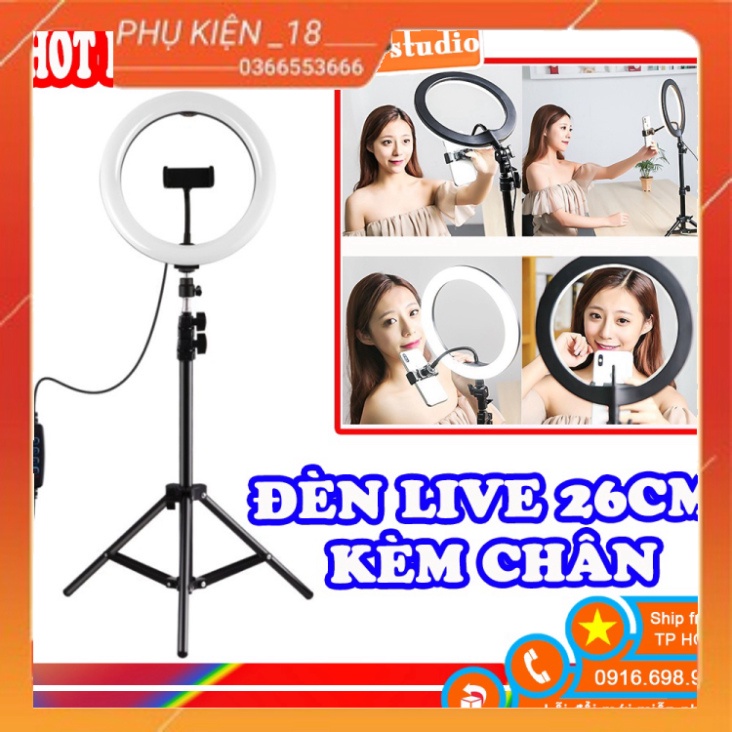 GIÁ SỈ  Bộ Đèn Led Livestream Size 26cm (Kèm Cả chân 2M &amp; kẹp điện thoại)