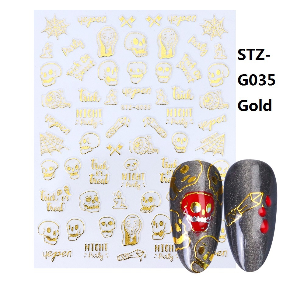 Miếng Dán Trang Trí Móng Tay Màu Đen Họa Tiết Ma Bí Ngô Halloween