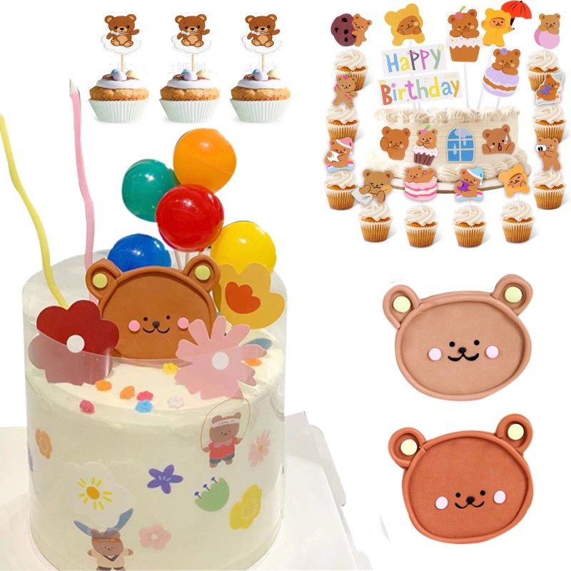 Phụ Kiện Trang Trí Bánh Kem Sinh Nhật Hình Gấu Teddy Dễ Thương Cho Bé