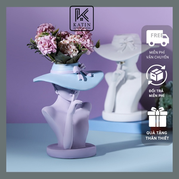 Tượng trang trí phòng khách, mô hình trang trí tượng cô gái đổi mũ decor tủ rượu kệ tivi quà tặng tân gia