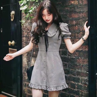 Đầm sơ mi body cổ tròn phối bèo tiểu thư - dsm0186