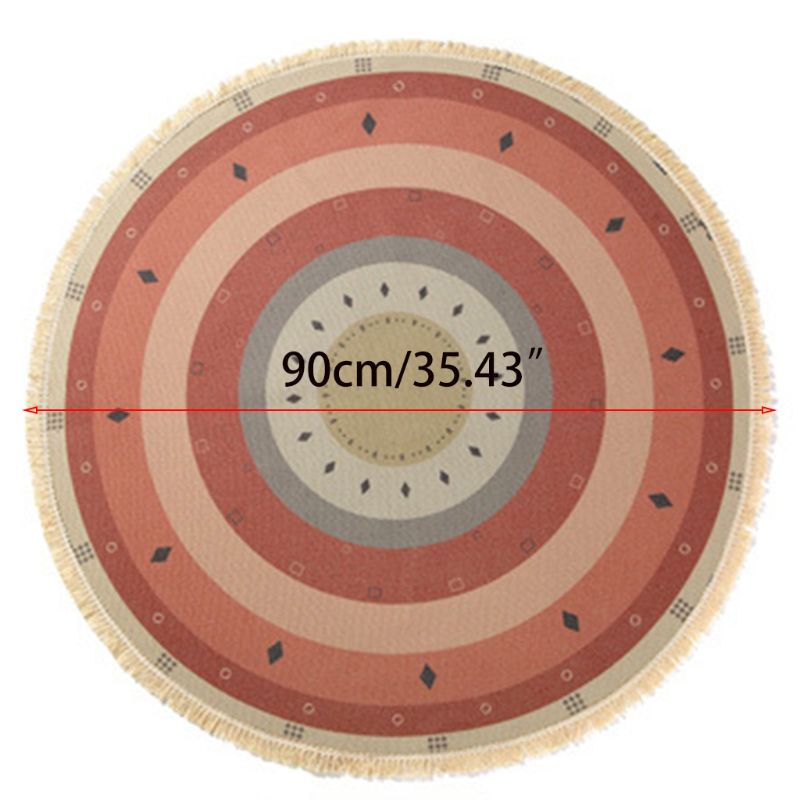 Thảm Trải Sàn Hình Tròn Phối Núm Tua Phong Cách Bohemian