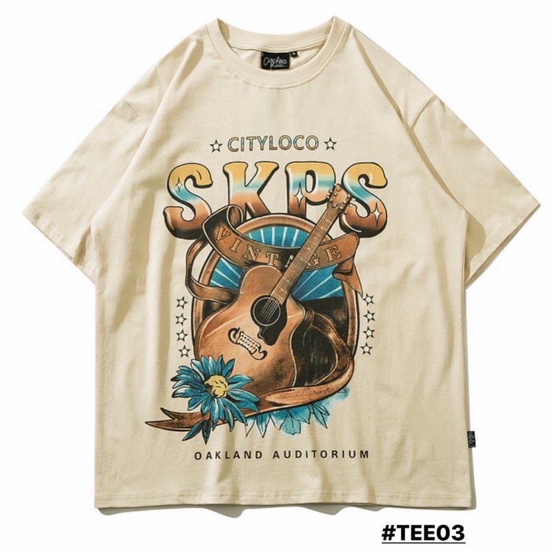 Áo phông SKPS chuẩn hàng 100% Cotton form rộng in hình cây đàn