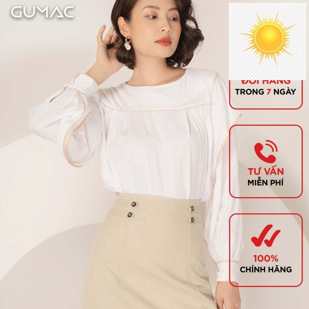 Áo sơ mi nữ phồng viền be AA9107 GUMAC