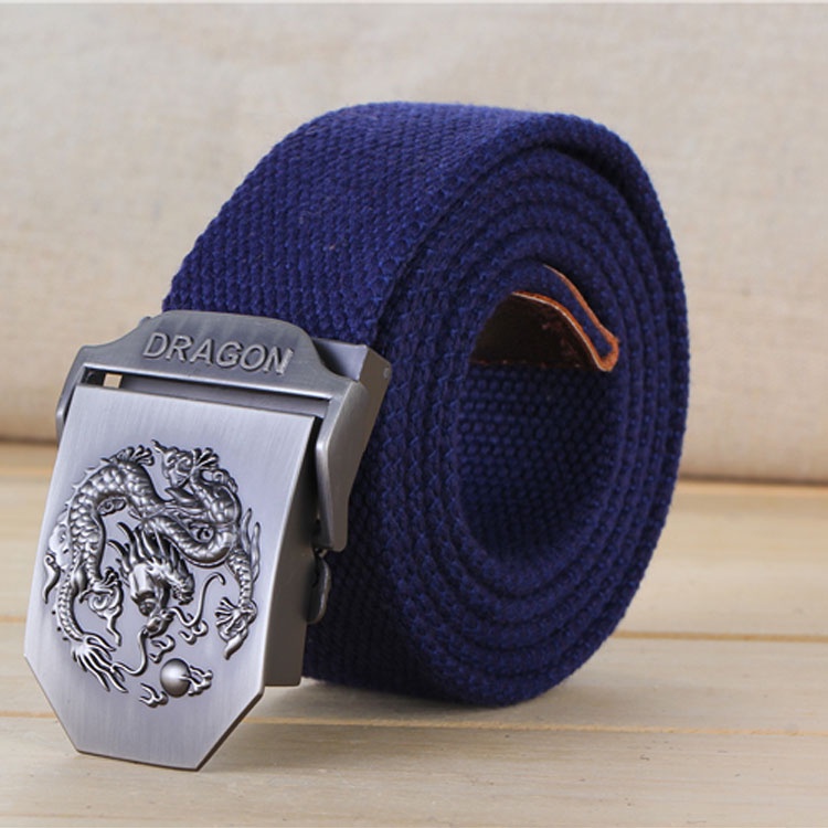 Dây lưng nam vải dù mặt Rồng, thắt lưng nam trẻ trung vải bố siêu bền khóa cài kim loại không gỉ sáng bóng