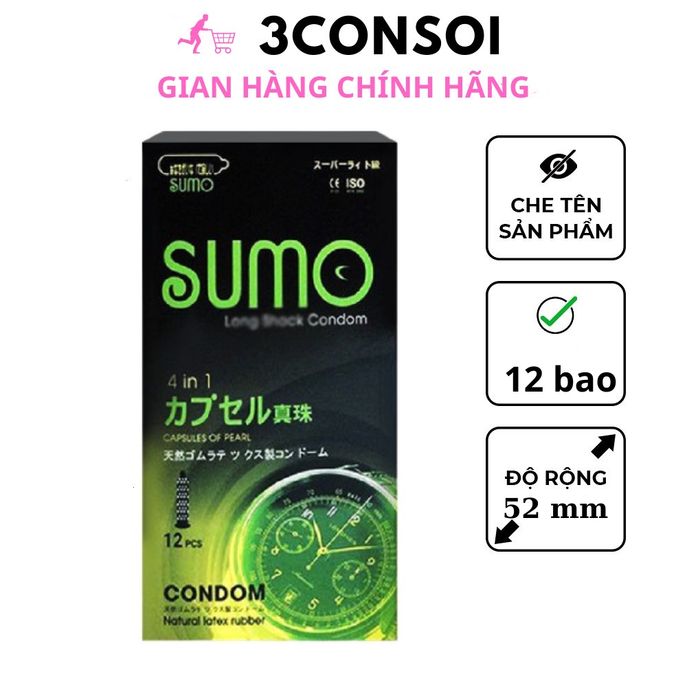 Bao cao su gai bi Sumo 4 in 1, bao cao su kéo dài thời gian quan hệ, mang lại cảm giác mới lạ, hôp 3 cái và 12 cái