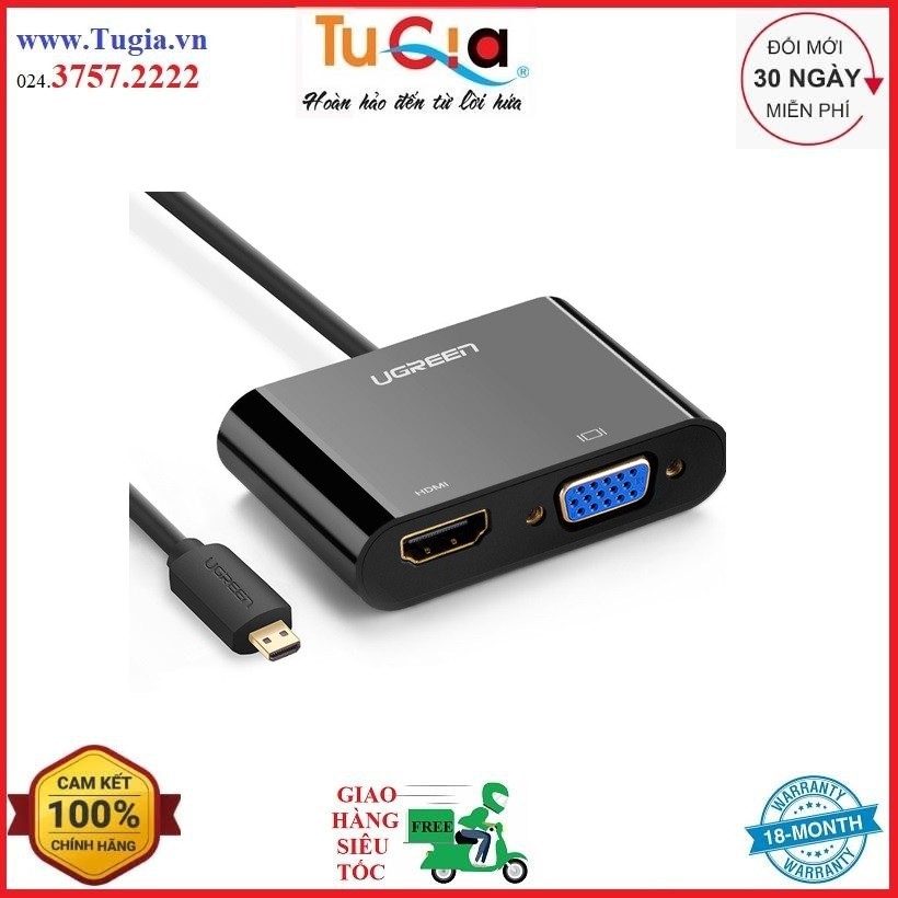 [Mã SKAMPUSHA7 giảm 8% đơn 250k]Cáp Chuyển Micro HDMI To HDMI Và VGA Ugreen MM115 30355 - Đen - Hàng Chính Hãng