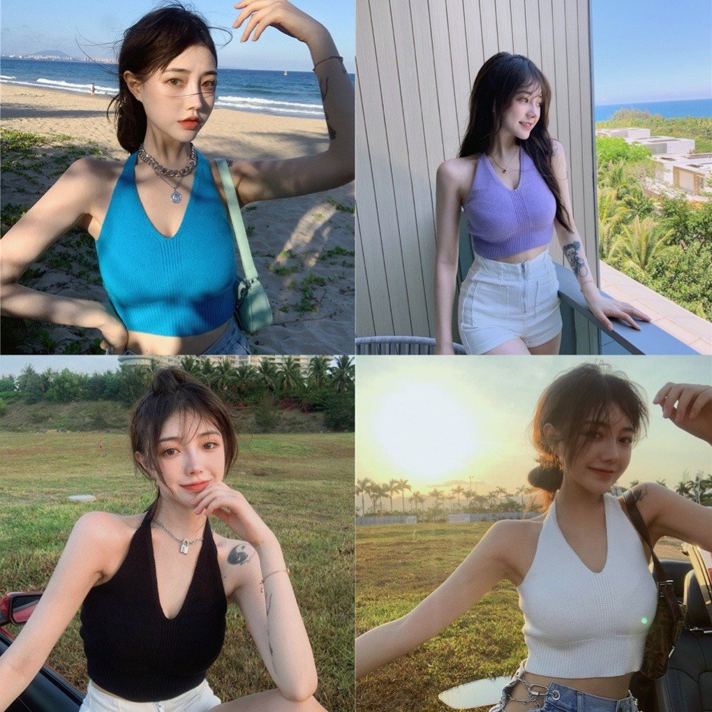Áo kiểu croptop cổ yếm cột dây sau lưng