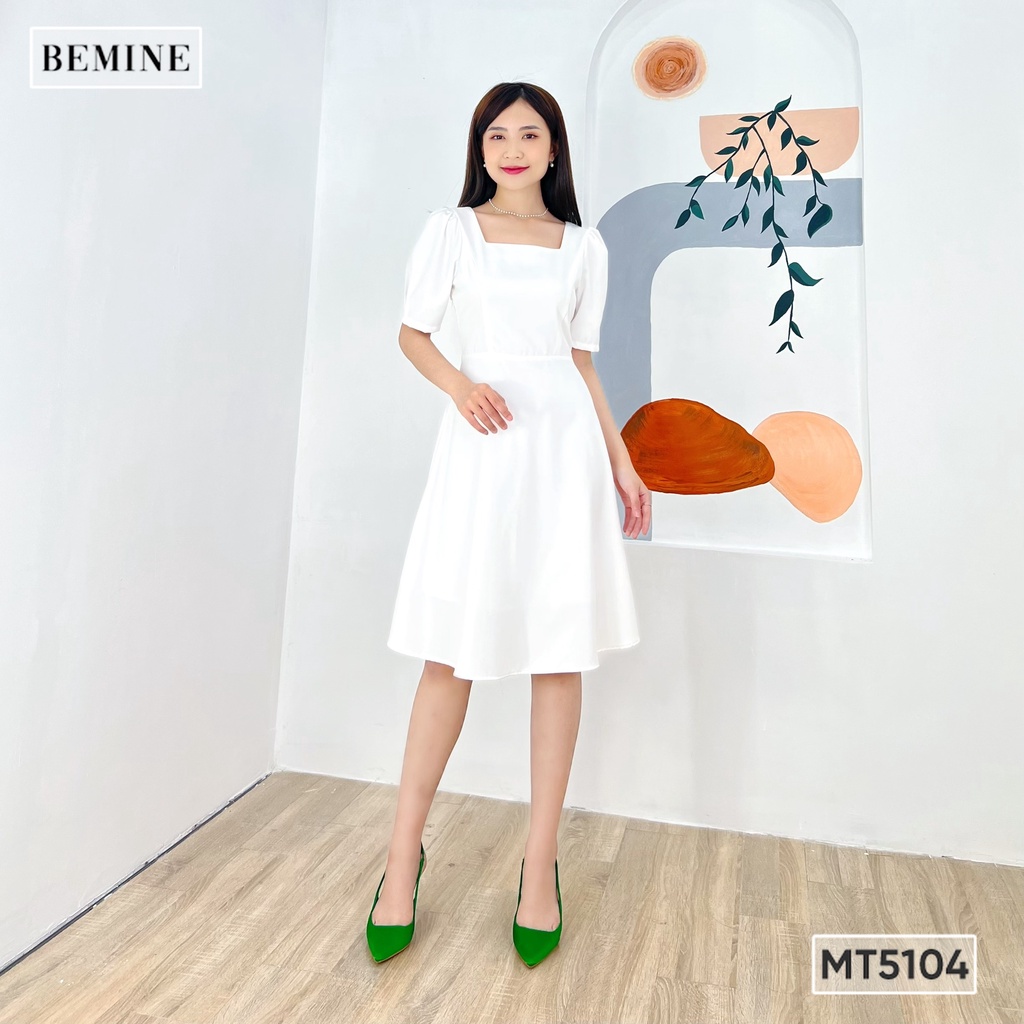 Đầm cổ vuông có nơ sau eo BEMINE MT5104TRANG