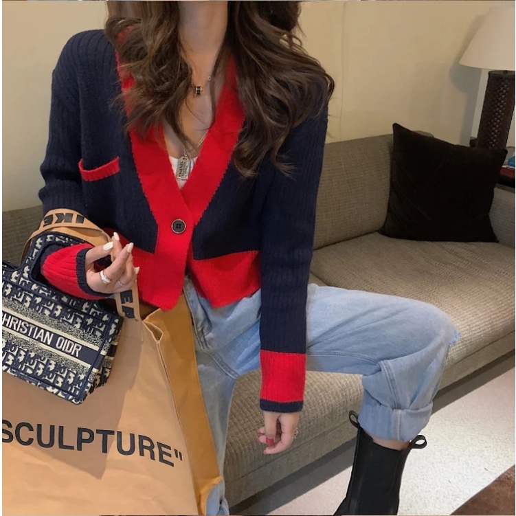 QADCOL Áo khoác cardigan dệt kim tay dài dáng ngắn thời trang cá tính cho nữ