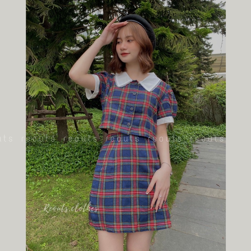Set váy áo croptop cổ phối ren Thời trang nữ Reouts | BigBuy360 - bigbuy360.vn