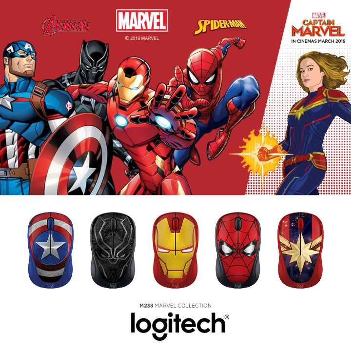 Chuột không dây LOGITECH M238 Captain Marvel - Marvel Collection - Hãng phân phối chính thức - Bảo hành 1 năm