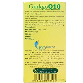 GINKGO Q10 ISOPHARCO [Hộp 100 viên] - [ginko q10 / ginkgo biloba, ginkgoq10]