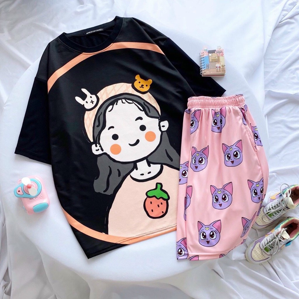 Set đồ bộ hoạt hình ❤️ Bộ mặc nhà Cartoon GIRL DÂU ĐEN form rộng Freesize Molly Fashion