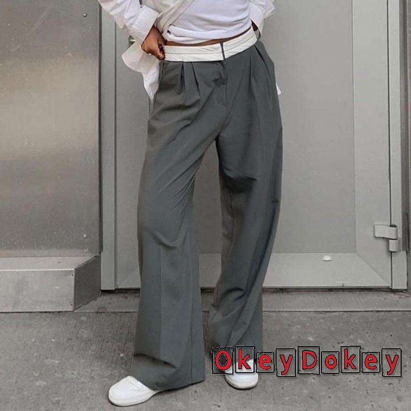 Quần ống rộng Lưng Thấp Cài Khóa Kéo Phong Cách Vintage Đường Phố Cho Nữ